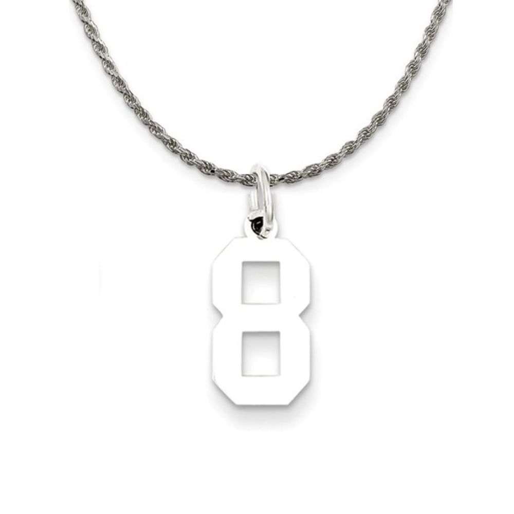 Sterling Silver Athletic Lg Polished Number 8 Necklace - 20 Inch